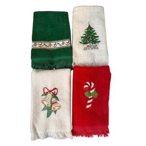 Vintage Cannon Handtowels Tea Towel Christmas Embroidered Fringe Made in USA